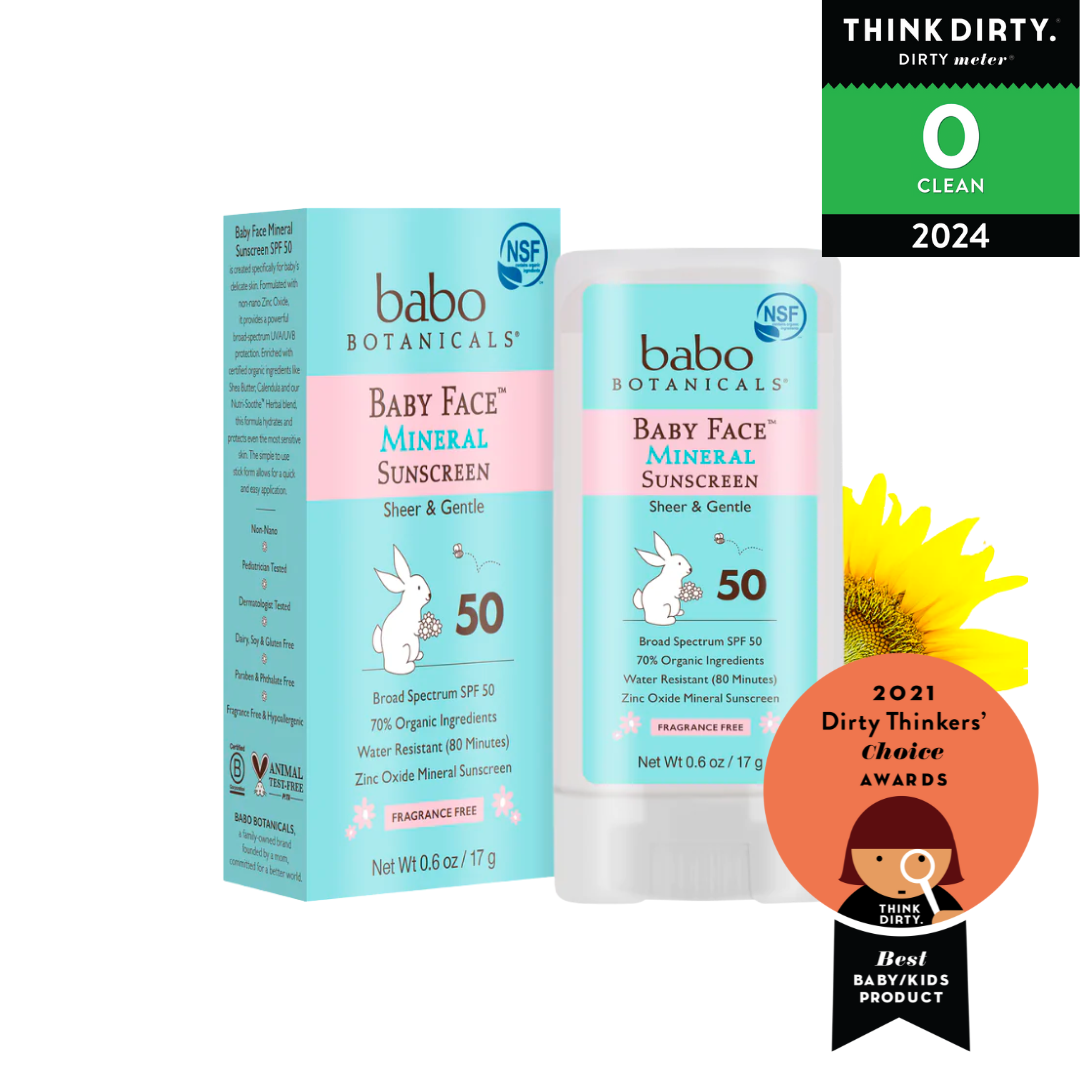 Babo Botanicals - Baby Face Mineral Fragrance Free Sunscreen Stick SPF50